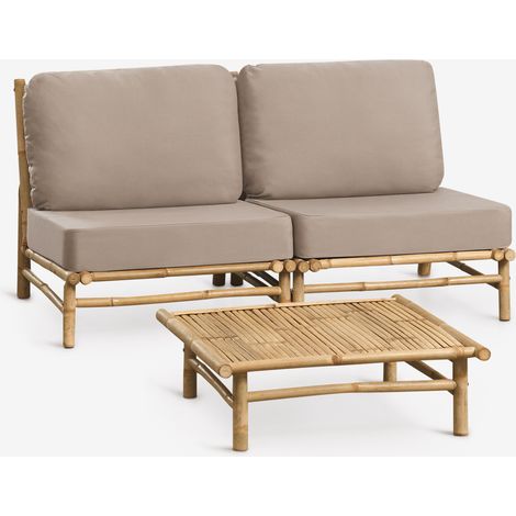 Conjunto de jardín con sofá modular de 2 piezas y mesa de centro cuadrada 75x75 cm en bambú Isendra SKLUM (1/5)