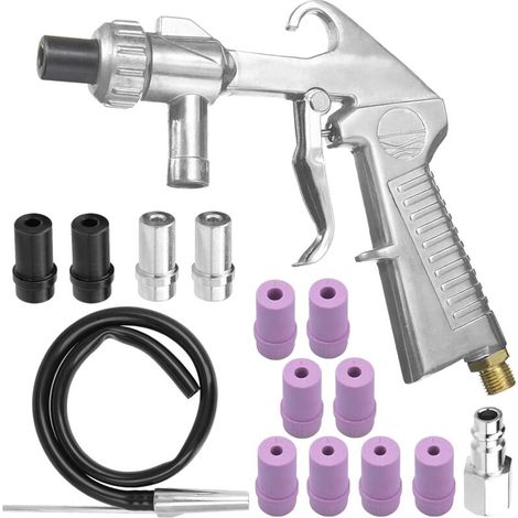 Pistolet de Sablage à Air Comprimé, Kit de Sablage avec Tuyau en Caoutchouc de 1M avec Buses de Différents Calibres, Raccord d'Air pour Sablage (1/5)