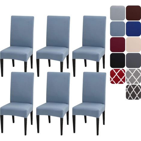 Stuhlhussen 6er Set Stretch für Esszimmerstühle, abnehmbar & waschbar, hellblau (1/5)