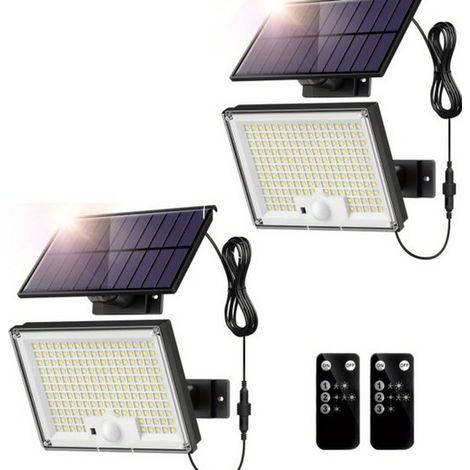 Luces de pared para jardín，Luz solar exterior con detector de movimiento y control remoto，lámpara solar de 127 LED IP65 resistente al agua (1/2)