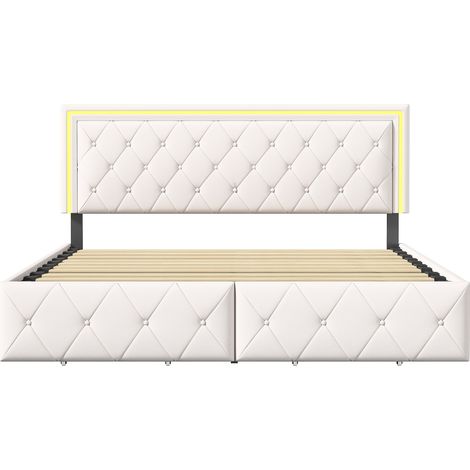 Cama 160 x 200 cm - COZY - cama doble 160 x 200 - LED - somier - cama para adultos 160 - beige (1/5)