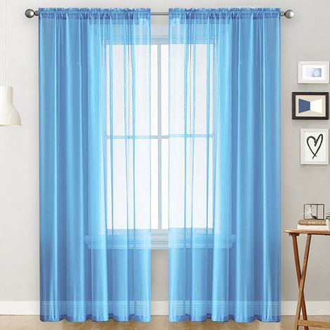 Lot de 2 panneaux de rideau voile translucide bleu à passe-tringle pour salon chambre fenêtre 140 x 213 cm (55 x 84 po) (1/3)