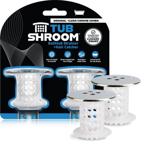 Lot de 2 protecteurs de vidange de Baignoire et Attrape-Cheveux, Chrome, Compatible avec Les canalisations de Baignoire et de Douche de 3,8 à 4,4 cm (1/5)