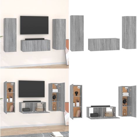 Ensemble de meubles TV 3 pcs Sonoma gris Bois d'ingénierie - Meuble Tv - Meuble Tv Murale - Ensemble Meuble Tv - Salon - Décoration Intérieure - Home & Living (1/5)