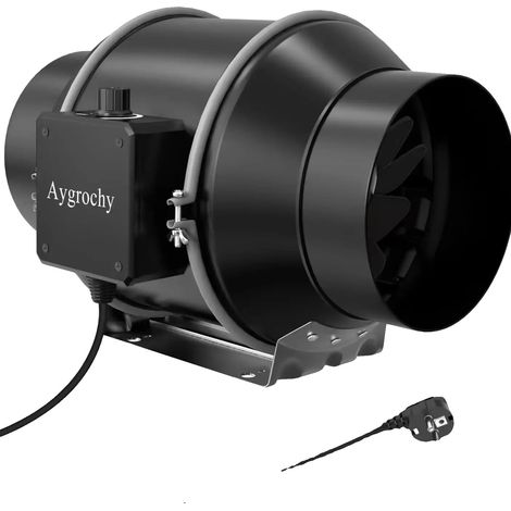 Ventilador de conducto integrado, caudal de aire de 683 m³/h, control de velocidad variable, color negro, diámetro de 150 mm. (1/2)