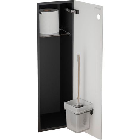 BERNSTEIN - Modulo nicchia WC in acciaio inox da incasso vetro bianco opaco 16x16x58cm (LxPxH) porta scopino + 1 ripiano incernierato a destra - RIA	Cerniere della porta a destra