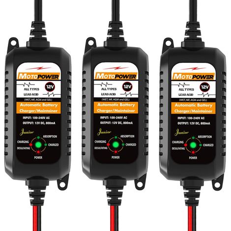Lot de 3 chargeurs de batterie automatiques 12 V 800 mA Chargeur de batterie et désulfateur de batterie (1/5)