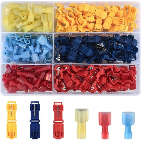 Kit de 180 Pièces Connecteurs Câbles T-Tap, Connecteurs de dérivation T-Tap Électriques, Connecteurs Rapides en T, Voleurs de courant Fiches Plates Entièrement Isolés (1/5)
