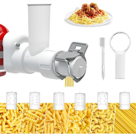 Accessoire pour pâtes compatible avec les robots pâtissiers KitchenAid, offrant 6 formes de pâtes différentes. Accessoires KitchenAid résistants et compatibles lave-vaisselle.