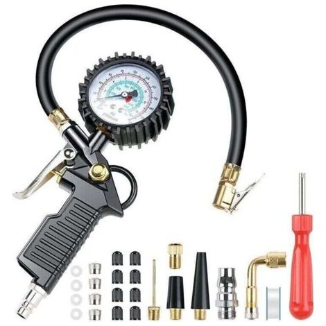 Pair Digitaler Reifendruckprüfer 220PSI, multifunktionale Reifendruckprüfpistole mit 24 Zubehörteilen, verschiedene Düsen und Werkzeuge für Autos, Motorräder, Fahrräder (1/5)