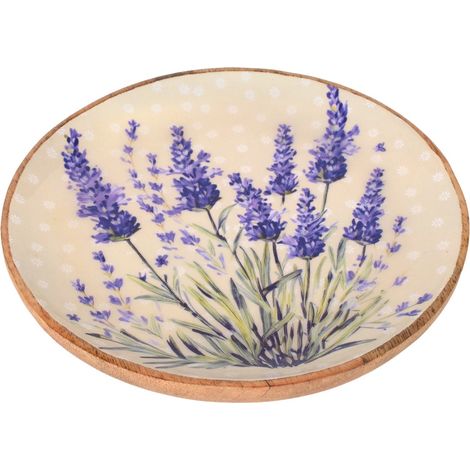 Lavendelteller L, Holz und Harz mit floralem Vintage-Design