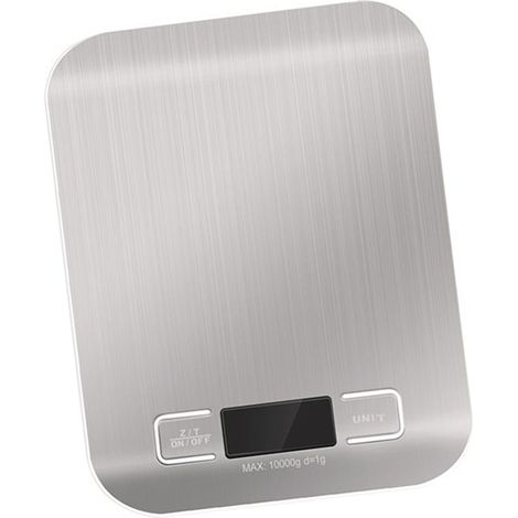 Elektronische Küchenwaage, metallisch-weißes LCD-Display, wasserdicht, Edelstahl, zum Kochen und Backen, 10 kg und 1 g Kapazität. (1/5)