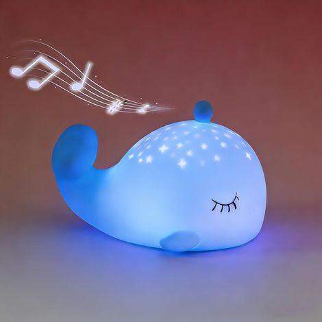 Veilleuse baleine rechargeable en silicone tactile : bruit blanc, 6 couleurs RGB, 5 sons naturels, lampe nomade pour bébé. (1/5)