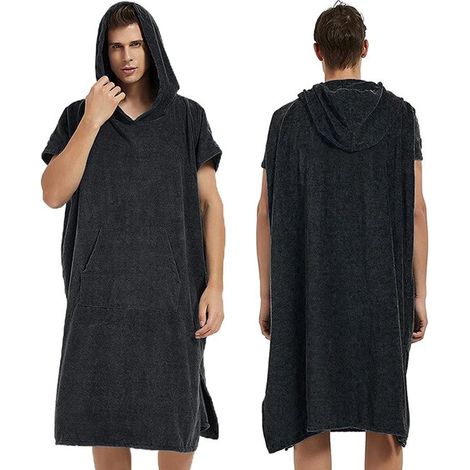 Poncho con capucha para cambiarse de surf, confeccionado en microfibra absorbente de secado rápido, natación y deportes al aire libre, Negro (1/5)