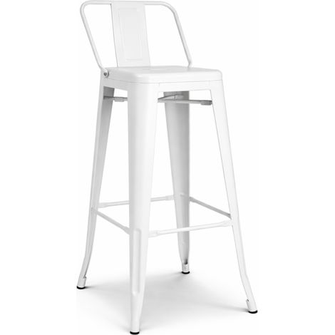 Tabouret de bar en métal blanc mat style industriel - Avec dossier - Hauteur 76 cm