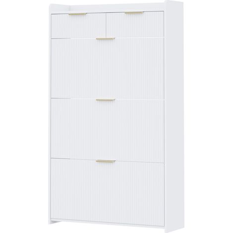 Scarpiera slim con 3 ribalte e 2 cassetti in truciolare bianco 80x25x135 cm HOMVRA (1/5)