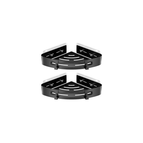 2 Pièces Etagère de Douche d'angle sans Perçage en Aluminium, Tablette de Douche d'angle avec Crochets, Organisateurs de Salle de Bains, Idéal pour salles de Bains, Cuisines Salons(Noir) (1/5)