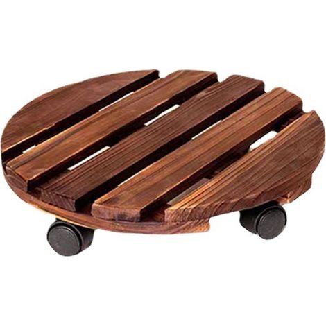Support Pour Pot En Bois Massif - Roulettes Verrouillables 360° - Pour Intérieur Et Extérieur - Charge Maximale 50 Kg - 1 Pièce (1/5)