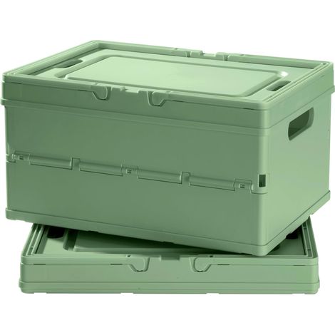 Storage Boxes with Lid and Handle Foldable Durable Plastic Stackable Storage Bin Ideal for Camping, Car Boot, Home, Office (Green) (1/5)