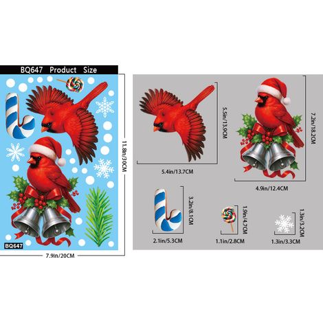Décoration de fenêtre de Noël, oiseau rouge mignon, décoration de porte et fenêtre vitrée pour chambre à coucher, autocollant de fenêtre à effet statique - BQ647 -