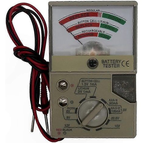 Testeur de piles universel pour piles AA, AAA, C, D, N et boutons avec voltmètre (1/5)