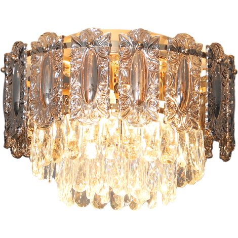 HOMCOM Vintage Ceiling Light with Dual Crystal and Smoke Glass Shade, Gold
