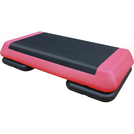 Stepper aérobique réglable de 76 cm (28,5 pouces), rouge et noir, plateforme d'entraînement et de fitness avec 2 rehausseurs (1/5)