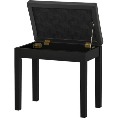 Banquette / Tabouret de piano (avec compartiment de rangement), pieds en bois, similicuir, noir
