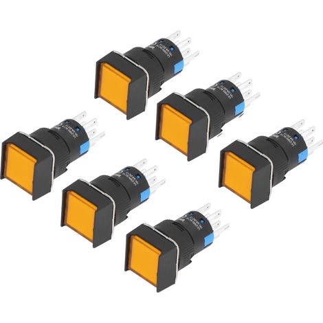 Packung mit 25 Drucktastern mit Kontrollleuchte, 16 mm quadratisch, selbstverriegelnd, kleine 24-V-5-A-Leistungsschalter, gelb (1/5)