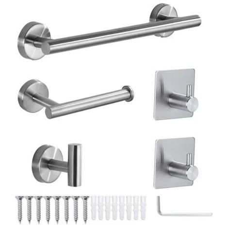 Ensemble d'accessoires de salle de bain, 5 pièces, porte-serviettes, porte-papier, crochet adhésif, ensemble de salle de bain multifonction, argent