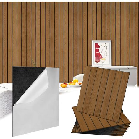 Panneaux muraux autocollants effet lattes en bois, 30 x 30 cm, lot de 12 autocollants pour carrelage, carreaux de cuisine, panneaux muraux en PVC, autocollants, pour la cuisine (couleur chêne foncé) (1/5)
