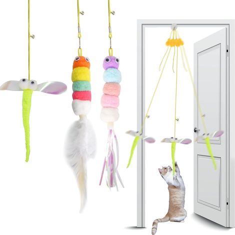 Jouets pour Chats Suspendus, 3Pcs Colorés Jouet Chat avec Herbe à Chat, Corde Élastique Jouet Chaton Interieur Jouet à Plumes avec Cloche pour Exercice Élimine l'ennui (1/5)