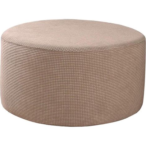 Housse Pour Pouf Rond - Tissu Jacquard Extensible Haute Élasticité - Adaptée Poufs 48 à 55 cm de Diamètre - Couleur Kaki - 1 Pièce (1/5)
