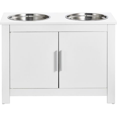 Mophorn Pet Feeding Station with 2 Elevated Stainless Steel Bowls, Storage Cabinet for Dog Food, Pet Feeder Station with Toy Storage, Modern Organizer for Dogs, Easy Assembly, Durable MDF Material