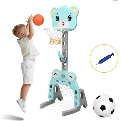 COSTWAY Basketball Hoop Set Stand Kids 3-in-1 Sports Activity Center-Blue (1/5)