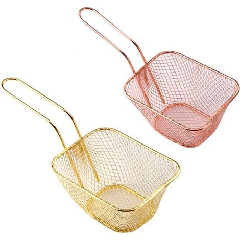 Cesta cuadrada para freír de 2 piezas, acero inoxidable, reutilizable, fácil de limpiar, herramienta KitchenAid para el hogar, dorado, rosa (1/5)