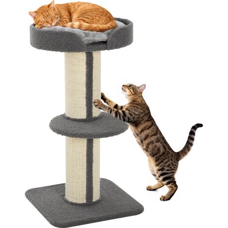 Arbre à chat perchoirs confortables poteau à griffer 45 x 45 x 91 cm scandinave salon en panneaux de particules gris (1/5)