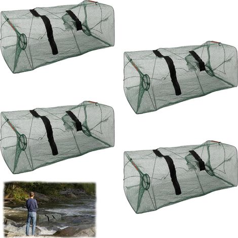 Lot de 4 épuisettes à poissons pour la pêche, les appâts, les écrevisses, les crustacés, les carpes, les poissons, la pêche pour étang, piège à cancer, pêche, réutilisé (1/5)
