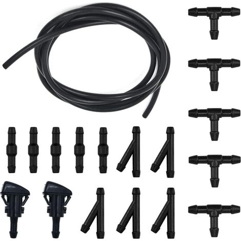 Scheibenwaschschlauch-Set, 5 m Scheibenwaschflüssigkeitsschlauch, mit 15 Schlauchanschlüssen + 2 Düsen