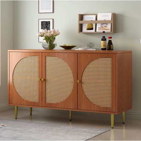 CHICFURN Credenza 3 ante 129,8x40x76 cm in truciolare noce effetto rattan per soggiorno (1/5)