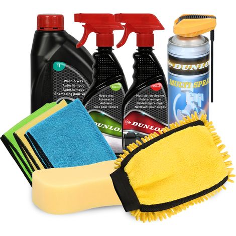 DUNLOP Kit Nettoyage Voiture Complet 9pcs - Shampooing Cire 1L + Hydro Wax + Nettoyant Sièges - Lavage Auto Intérieur/Extérieur (1/3)