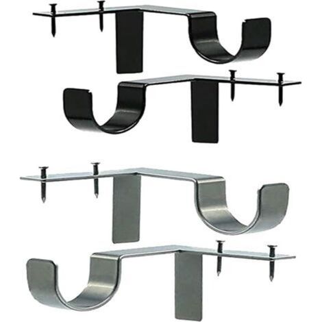 Supports tringle à rideau sans perçage – Lot de 4 – Fer antirouille – Fixations murales réglables – Pour tringles à vêtements et rideaux