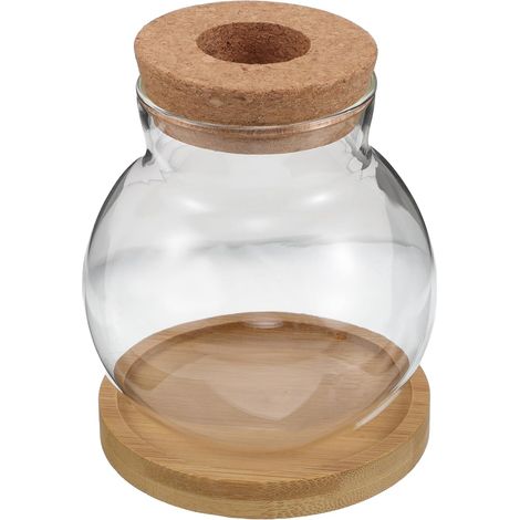 Lot de 2 Sets de Vases à Fleurs Hydroponiques en Verre avec Plateau en Bambou 8,5 Cm, Vase de Propagation Bureau et Décoration Intérieure, Station de Bouturage pour Plantes (1/5)