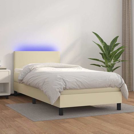 vidaXL Sommier à lattes de lit avec matelas et LED Crème 80x200cm (1/5)