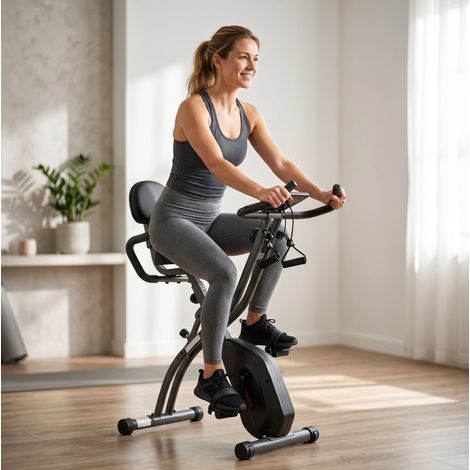 Vélo d'appartement pliable 3-en-1 avec écran LCD, Bluetooth et capteur cardio (1/5)