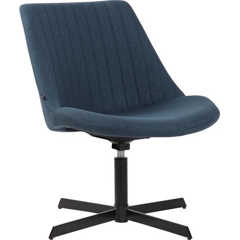 Poltrona di design in tessuto blu con schienale cucito verticalmente e base a stella in metallo 100008246