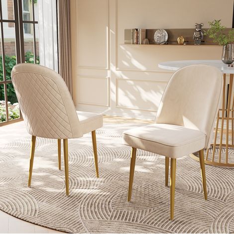2 sedie da pranzo beige in velluto, gambe metalliche dorate, 45,5 x 62 x 87,5 cm (1/5)