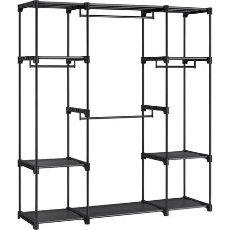 Armario de pie plegable de 112 x 43 x 165 cm con barra para colgar organizador de ropa armario para estudio armario estable color negro 120003965 (1/4)