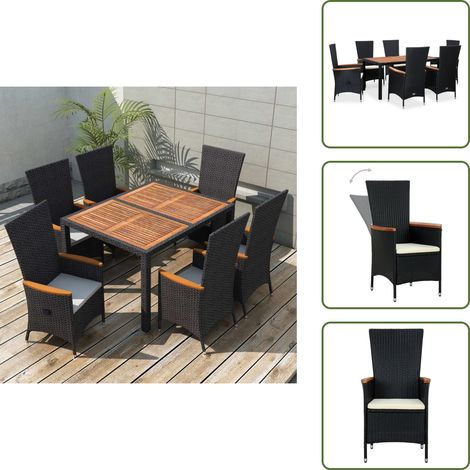 7-tlg. Garten-Essgruppe Poly Rattan Akazienholz Schwarz - Gartenmöbel - Essgruppen - Rattan Möbel - Outdoor Möbel - Balkonmöbel (1/5)