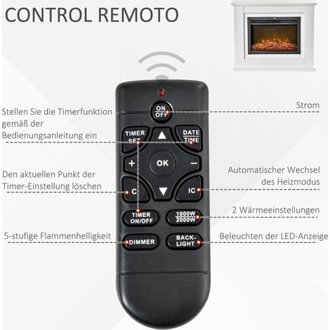Cheminée électrique autoportante avec chauffage, fonction d'allumage adaptatif, télécommande, minuterie et protection contre la surchauffe. (1/5)
